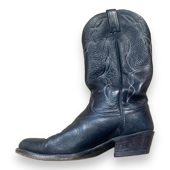 Vintage Dan Post Cowboy Boots Black Leather Unisex White Stitching Western 9 main image 11